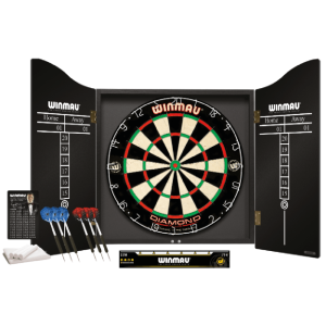 DARTBOARD & CABINET SET - WINMAU PROFESSIONAL DART SET WITH DIAMOND PLUS DARTBOARD