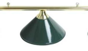 3 SHADE OVERHEAD TABLE LIGHT - BRASS RAILS WITH GREEN SHADES - 55"