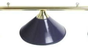 3 SHADE OVERHEAD TABLE LIGHT - BRASS RAILS WITH BLUE SHADES - 55"