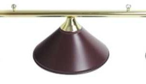 3 SHADE OVERHEAD TABLE LIGHT - BRASS RAILS WITH MAROON SHADES - 55"